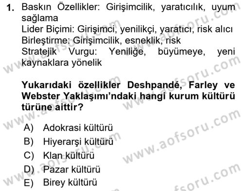 Kurum Kültürü Dersi 2020 - 2021 Yılı Yaz Okulu Sınavı 1. Soru