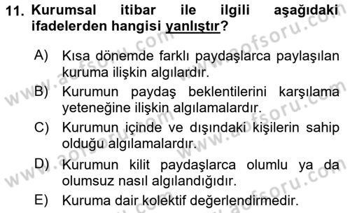 Kurum Kültürü Dersi 2020 - 2021 Yılı Yaz Okulu Sınav Soruları 11. Soru