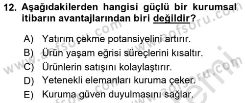 Kurum Kültürü Dersi 2020 - 2021 Yılı Yaz Okulu Sınav Soruları 12. Soru