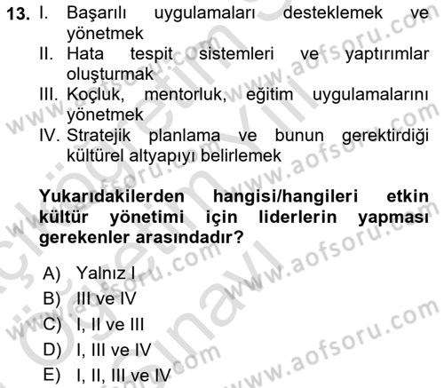 Kurum Kültürü Dersi 2020 - 2021 Yılı Yaz Okulu Sınav Soruları 13. Soru