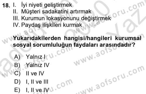 Kurum Kültürü Dersi 2020 - 2021 Yılı Yaz Okulu Sınavı 18. Soru