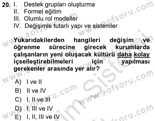 Kurum Kültürü Dersi 2020 - 2021 Yılı Yaz Okulu Sınav Soruları 20. Soru
