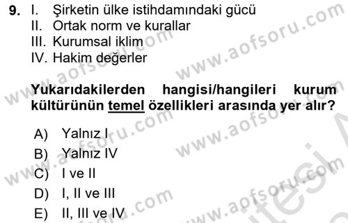 Kurum Kültürü Dersi 2020 - 2021 Yılı Yaz Okulu Sınav Soruları 9. Soru