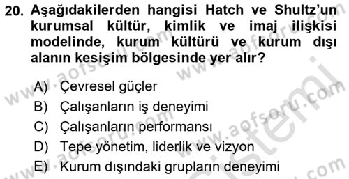 Kurum Kültürü Dersi 2021 - 2022 Yılı (Vize) Ara Sınavı 20. Soru