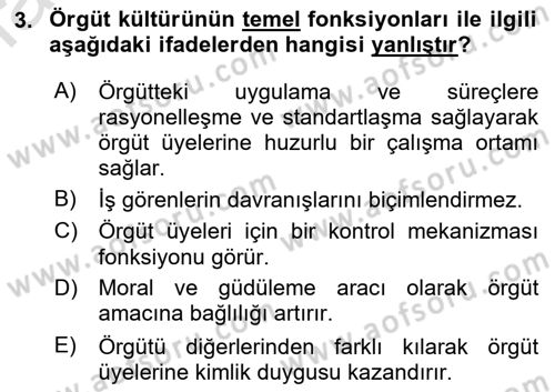 Kurum Kültürü Dersi 2021 - 2022 Yılı (Vize) Ara Sınav Soruları 3. Soru