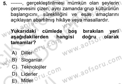 Kurum Kültürü Dersi 2021 - 2022 Yılı (Vize) Ara Sınav Soruları 5. Soru