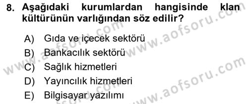 Kurum Kültürü Dersi 2021 - 2022 Yılı (Vize) Ara Sınavı 8. Soru