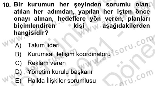 Kurum Kültürü Dersi 2021 - 2022 Yılı (Final) Dönem Sonu Sınav Soruları 10. Soru