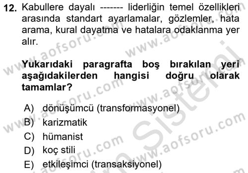 Kurum Kültürü Dersi 2021 - 2022 Yılı (Final) Dönem Sonu Sınav Soruları 12. Soru