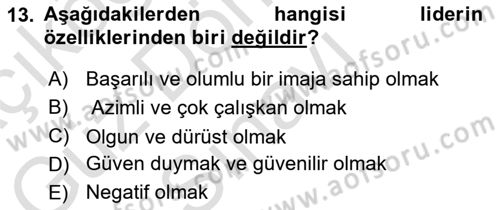 Kurum Kültürü Dersi 2021 - 2022 Yılı (Final) Dönem Sonu Sınav Soruları 13. Soru