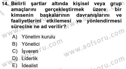 Kurum Kültürü Dersi 2021 - 2022 Yılı (Final) Dönem Sonu Sınav Soruları 14. Soru