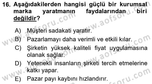 Kurum Kültürü Dersi 2021 - 2022 Yılı (Final) Dönem Sonu Sınav Soruları 16. Soru