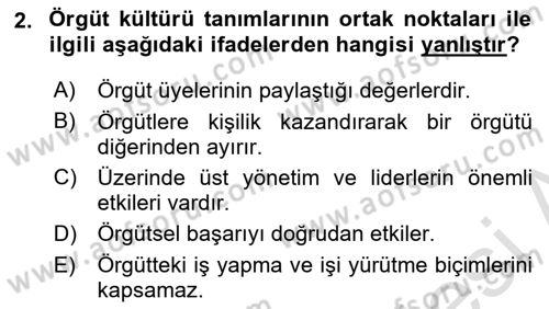 Kurum Kültürü Dersi 2021 - 2022 Yılı (Final) Dönem Sonu Sınav Soruları 2. Soru