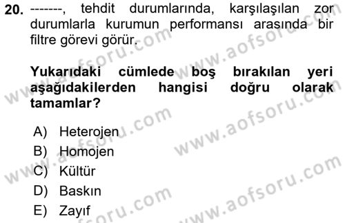 Kurum Kültürü Dersi 2021 - 2022 Yılı (Final) Dönem Sonu Sınav Soruları 20. Soru
