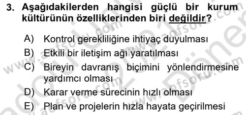 Kurum Kültürü Dersi 2021 - 2022 Yılı (Final) Dönem Sonu Sınav Soruları 3. Soru