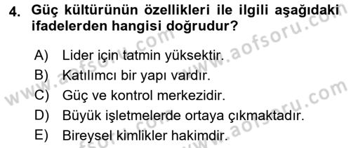 Kurum Kültürü Dersi 2021 - 2022 Yılı (Final) Dönem Sonu Sınav Soruları 4. Soru