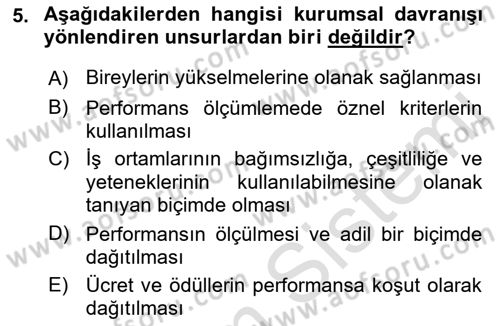 Kurum Kültürü Dersi 2021 - 2022 Yılı (Final) Dönem Sonu Sınav Soruları 5. Soru