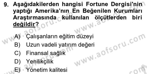 Kurum Kültürü Dersi 2021 - 2022 Yılı (Final) Dönem Sonu Sınav Soruları 9. Soru