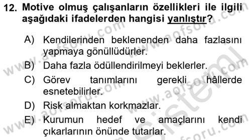 Kurum Kültürü Dersi 2021 - 2022 Yılı Yaz Okulu Sınav Soruları 12. Soru