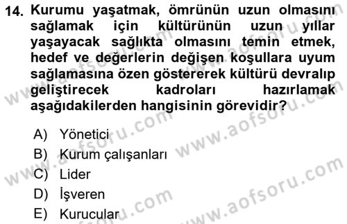 Kurum Kültürü Dersi 2021 - 2022 Yılı Yaz Okulu Sınav Soruları 14. Soru