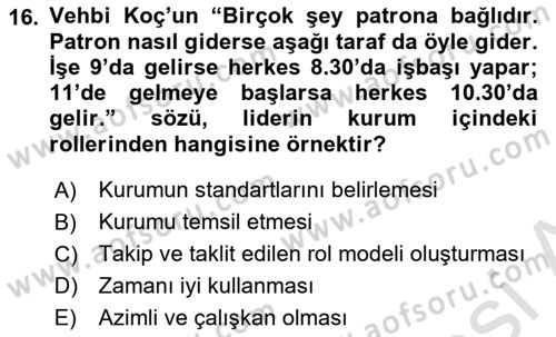 Kurum Kültürü Dersi 2021 - 2022 Yılı Yaz Okulu Sınav Soruları 16. Soru