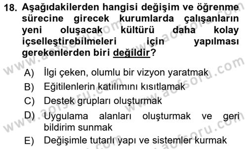 Kurum Kültürü Dersi 2021 - 2022 Yılı Yaz Okulu Sınav Soruları 18. Soru