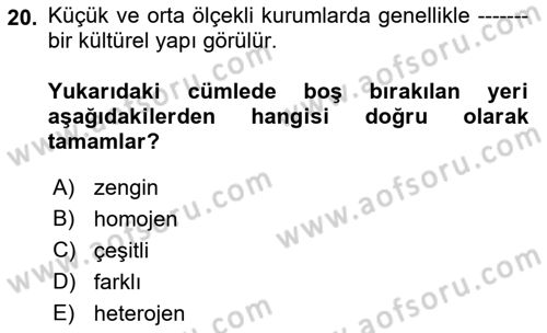 Kurum Kültürü Dersi 2021 - 2022 Yılı Yaz Okulu Sınav Soruları 20. Soru