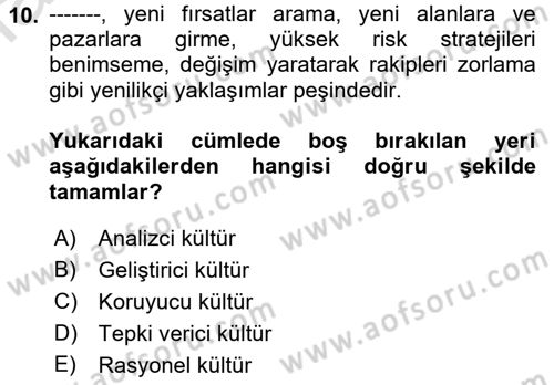 Kurum Kültürü Dersi 2022 - 2023 Yılı (Vize) Ara Sınav Soruları 10. Soru