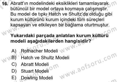 Kurum Kültürü Dersi 2022 - 2023 Yılı (Vize) Ara Sınav Soruları 16. Soru