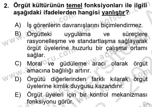 Kurum Kültürü Dersi 2022 - 2023 Yılı (Vize) Ara Sınav Soruları 2. Soru