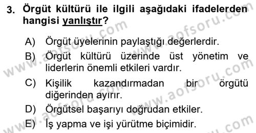 Kurum Kültürü Dersi 2022 - 2023 Yılı (Vize) Ara Sınav Soruları 3. Soru
