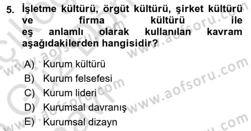Kurum Kültürü Dersi 2022 - 2023 Yılı (Vize) Ara Sınav Soruları 5. Soru