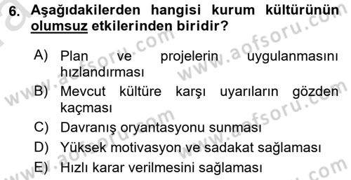 Kurum Kültürü Dersi 2022 - 2023 Yılı (Vize) Ara Sınav Soruları 6. Soru