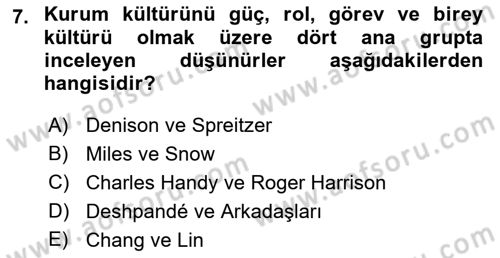 Kurum Kültürü Dersi 2022 - 2023 Yılı (Vize) Ara Sınav Soruları 7. Soru