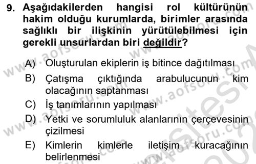 Kurum Kültürü Dersi 2022 - 2023 Yılı (Vize) Ara Sınav Soruları 9. Soru