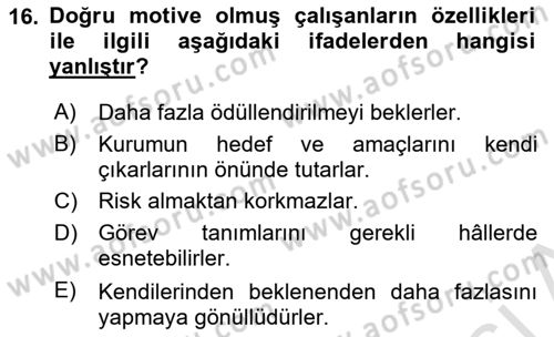 Kurum Kültürü Dersi 2022 - 2023 Yılı (Final) Dönem Sonu Sınavı 16. Soru