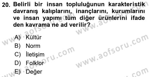Kurum Kültürü Dersi 2022 - 2023 Yılı (Final) Dönem Sonu Sınav Soruları 20. Soru