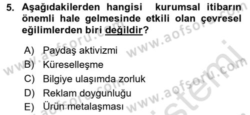 Kurum Kültürü Dersi 2022 - 2023 Yılı (Final) Dönem Sonu Sınav Soruları 5. Soru