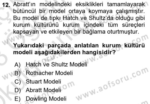 Kurum Kültürü Dersi 2022 - 2023 Yılı Yaz Okulu Sınav Soruları 12. Soru
