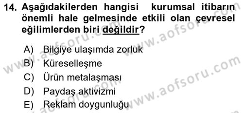 Kurum Kültürü Dersi 2022 - 2023 Yılı Yaz Okulu Sınav Soruları 14. Soru