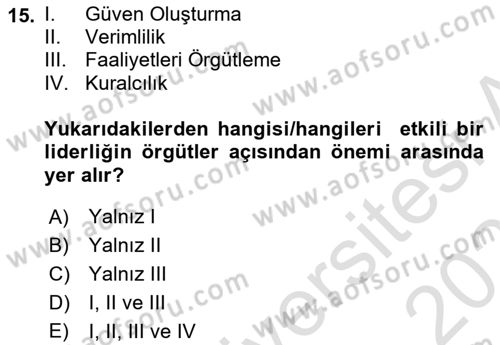 Kurum Kültürü Dersi 2022 - 2023 Yılı Yaz Okulu Sınav Soruları 15. Soru