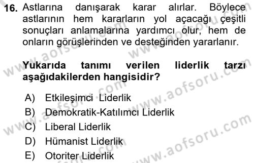 Kurum Kültürü Dersi 2022 - 2023 Yılı Yaz Okulu Sınav Soruları 16. Soru