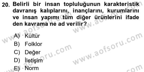 Kurum Kültürü Dersi 2022 - 2023 Yılı Yaz Okulu Sınav Soruları 20. Soru
