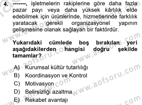 Kurum Kültürü Dersi 2022 - 2023 Yılı Yaz Okulu Sınav Soruları 4. Soru