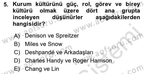 Kurum Kültürü Dersi 2022 - 2023 Yılı Yaz Okulu Sınav Soruları 5. Soru