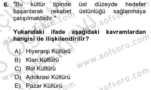 Kurum Kültürü Dersi 2022 - 2023 Yılı Yaz Okulu Sınav Soruları 6. Soru