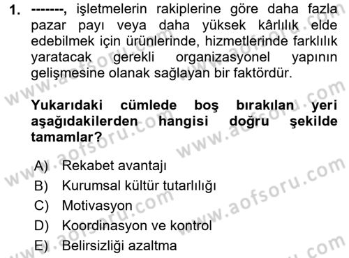 Kurum Kültürü Dersi 2023 - 2024 Yılı (Vize) Ara Sınavı 1. Soru