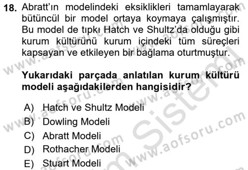 Kurum Kültürü Dersi 2023 - 2024 Yılı (Vize) Ara Sınavı 18. Soru