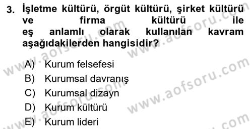 Kurum Kültürü Dersi 2023 - 2024 Yılı (Vize) Ara Sınavı 3. Soru