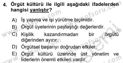 Kurum Kültürü Dersi 2023 - 2024 Yılı (Vize) Ara Sınavı 4. Soru